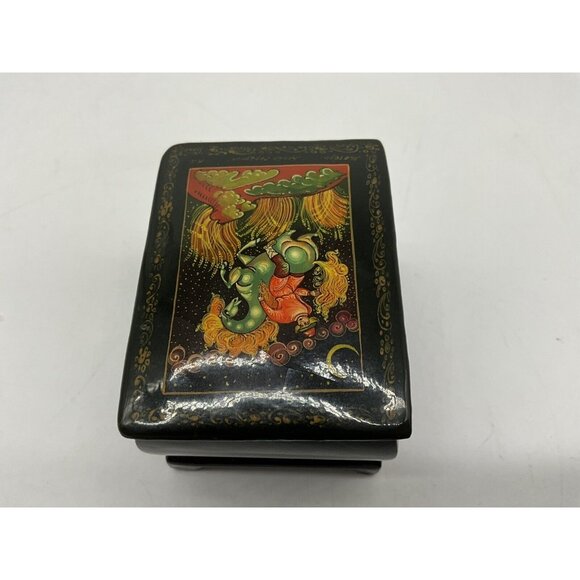 Russian Lacquer Vintage Palekh Style Trinket Box in Original Box Collectible - Picture 10 of 16